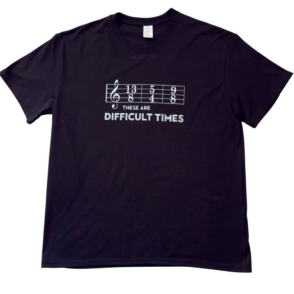 Music Humor Graphic T Shirt XL Black Difficult Times Treble Clef Design